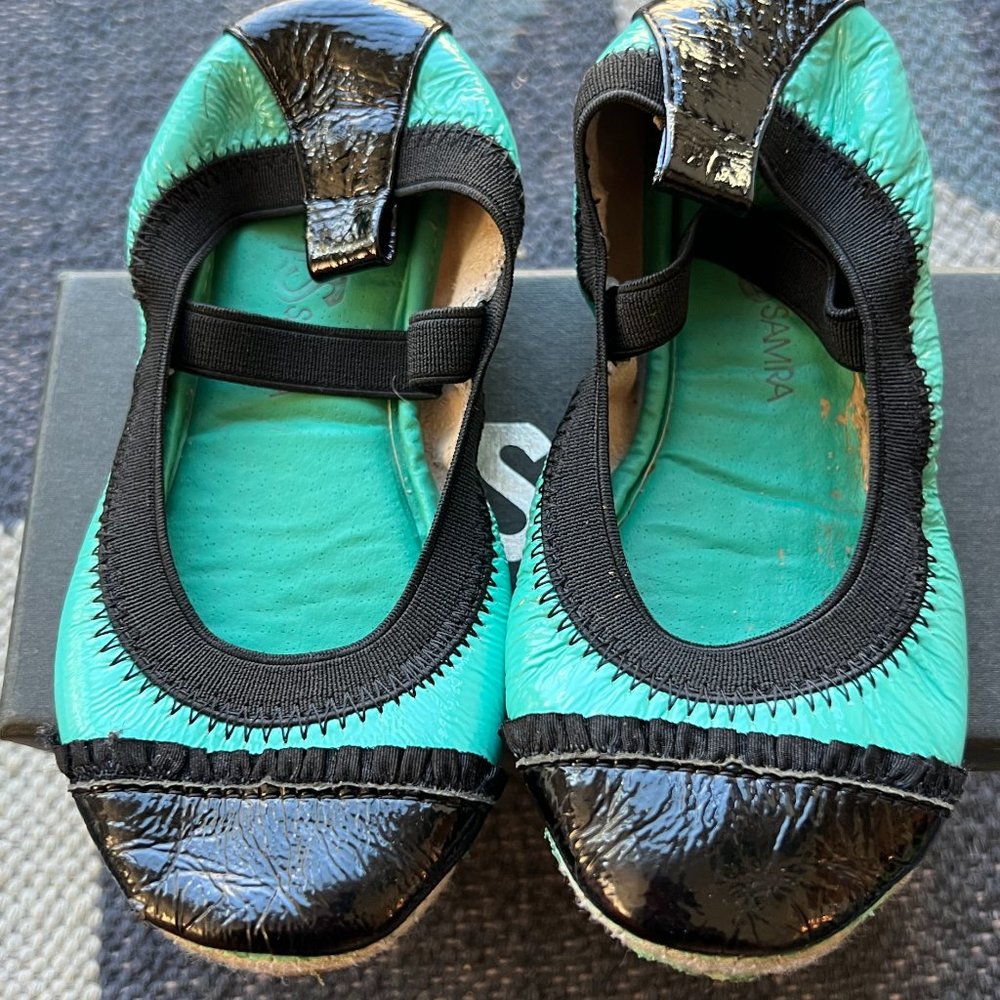 Yosi Samra "Miss Samra" Ballet Flats in Turquoise and Black - 9C